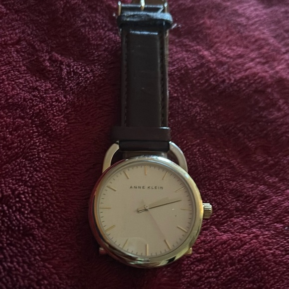 Anne Klein Genuine brown leather Strap Logo Dial gold tone wristwatch - Picture 12 of 13